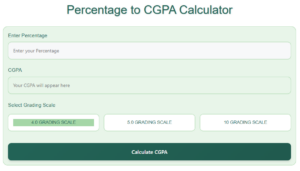 Percentage To CGPA Calculator Tool Example